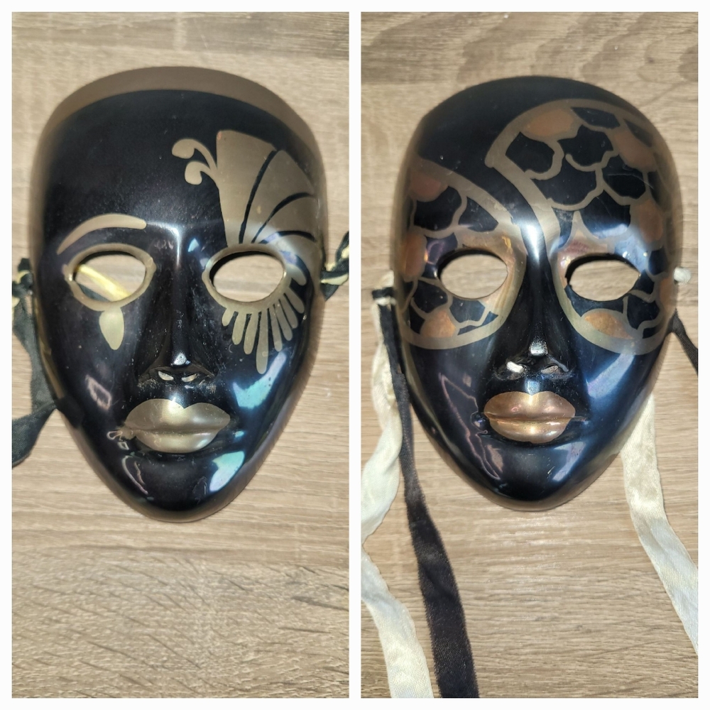 Vintage Black and Gold Decorative Brass Masks Masquerade Mardi Gras Theater Mask